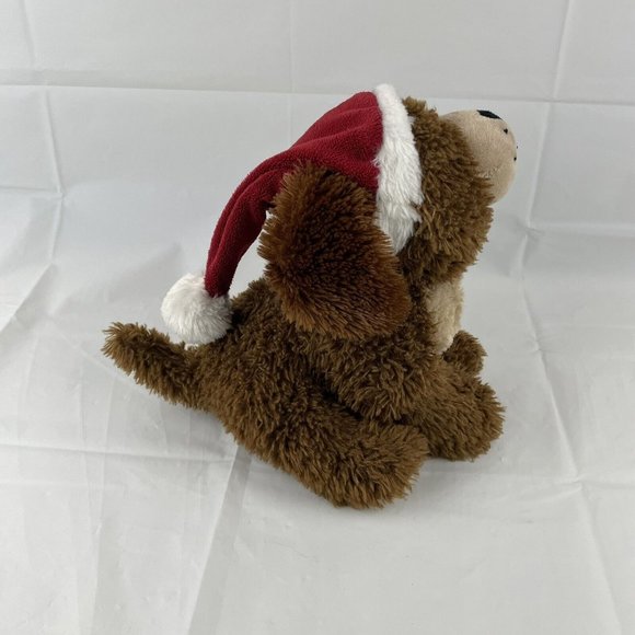 Ganz Biscuit Dark Brown Puppy Dog 10" Plush Stuffed Animal Red Christmas Hat - Picture 4 of 6